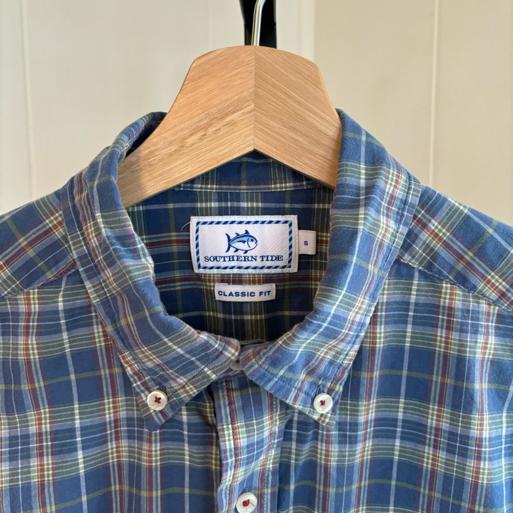 Southern Tide Classic Fit Long Sleeve Button Down Blue Green Plaid Shirt Mens S